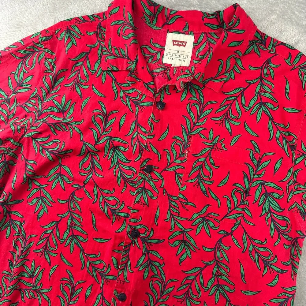 Levi's Red Camp Loop Collar Hawaiian Button Down Shirt Men's M Tropical Surf
